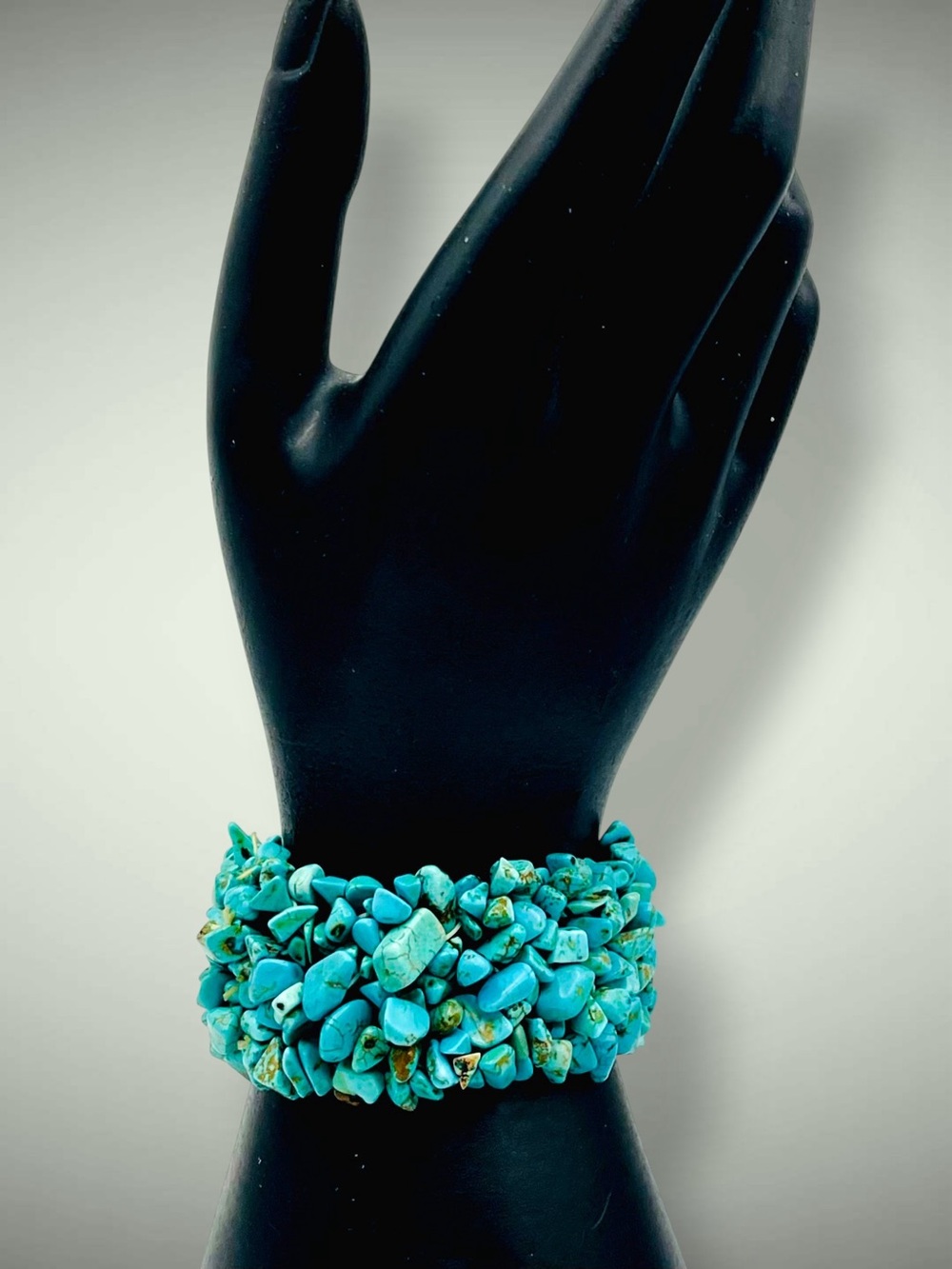 Chunky Multi-Strand Turquoise Chip Statement Stretch Bracelet Southwestern Boho - Picture 4 of 13